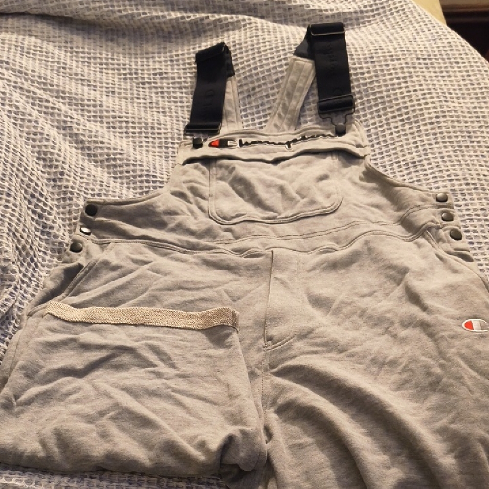 Champion Light Gray Overalls with Black Straps
